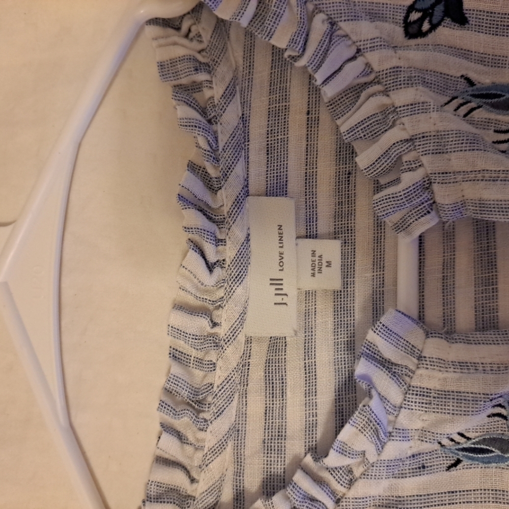 J. Jilll Love Linen Relaxed Popover Top In Cobalt And White Size M Excellent Con - Picture 5 of 9